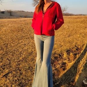 Tsunami Red Suede Textured Hooded Jacket